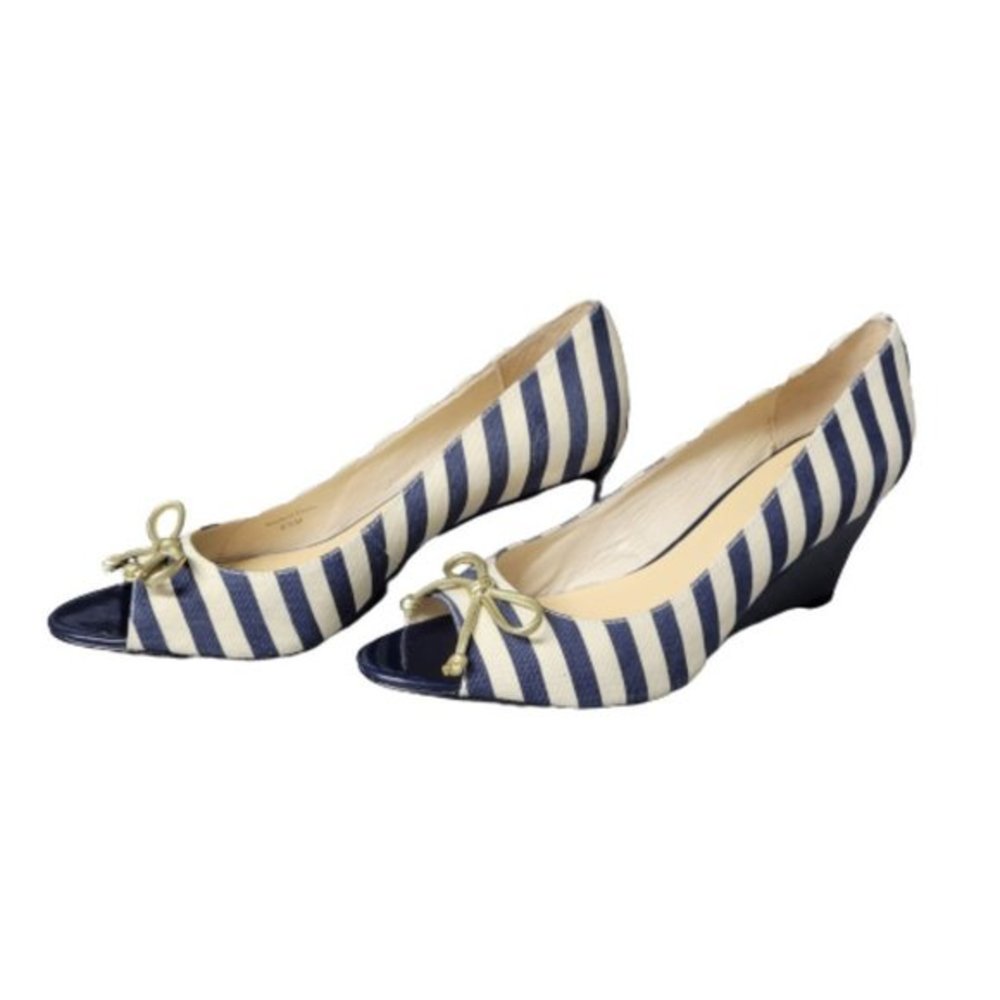 8.5 Kate Spade Melinda Peep Toe Canvas and Patent Leather Wedge Shoes